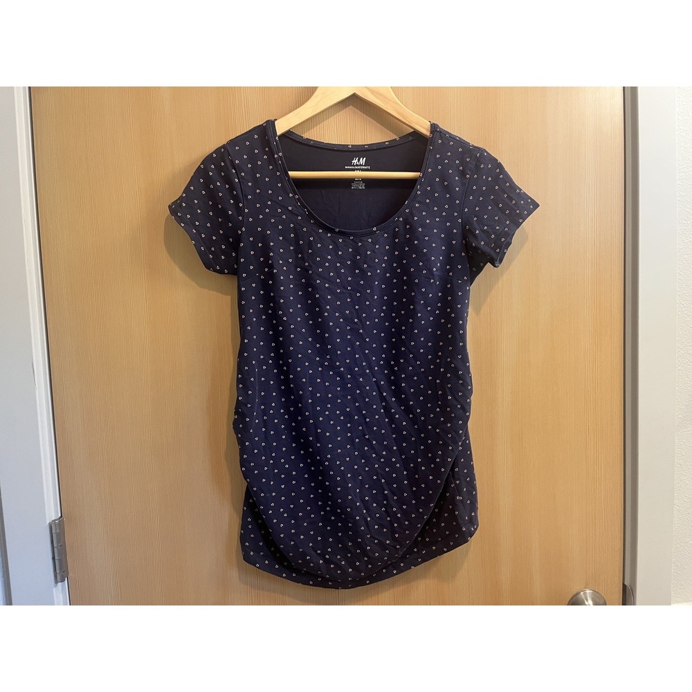 H&M Mama Maternity T-shirt Size Small Navy Polka Dot Scoop Neck Casual Travel